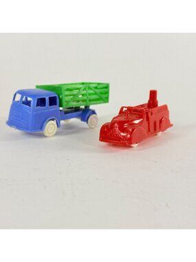Renwal Plastic Toy Blue Green Truck & Red Fire Truck Vintage
